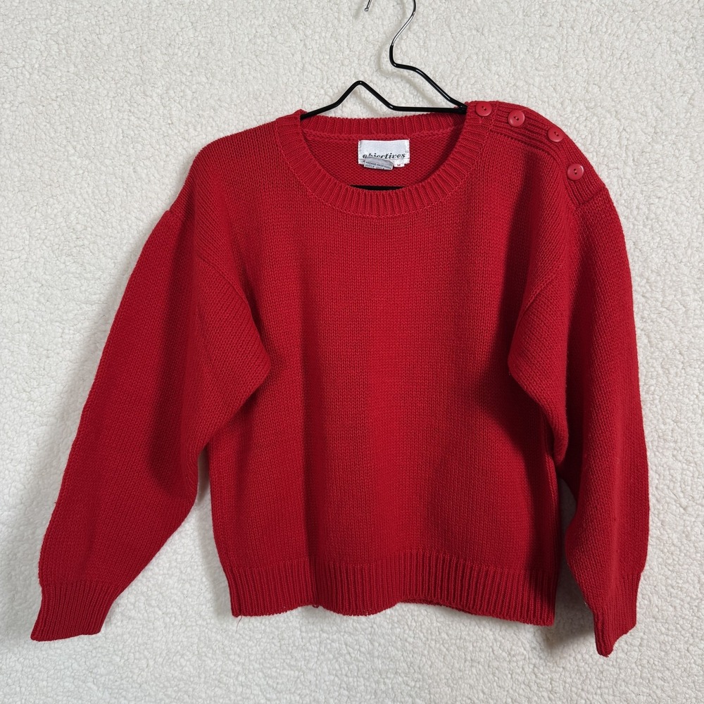 Vintage Objectives Sweater Womens Medium Button Shoulder Acrylic Pullover 80s 90